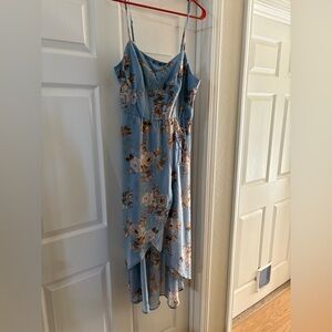 Floral Blue Maxi Dress with Wrap Skirt